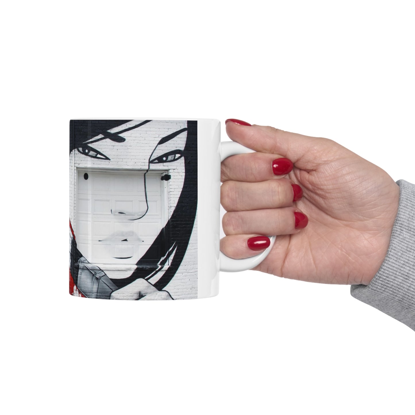 Artistic Girl's Face Painted on Brick House Coffee Mug - Unique Christmas Gift, BPA-Free & Lead-Free