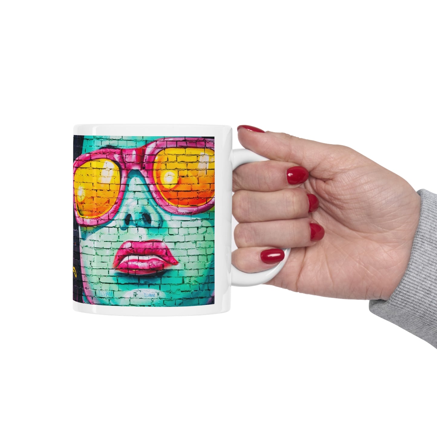 Funky Brick-Style Girl with Red Sunglasses Coffee Mug - Perfect Christmas Gift, BPA-Free & Lead-Free