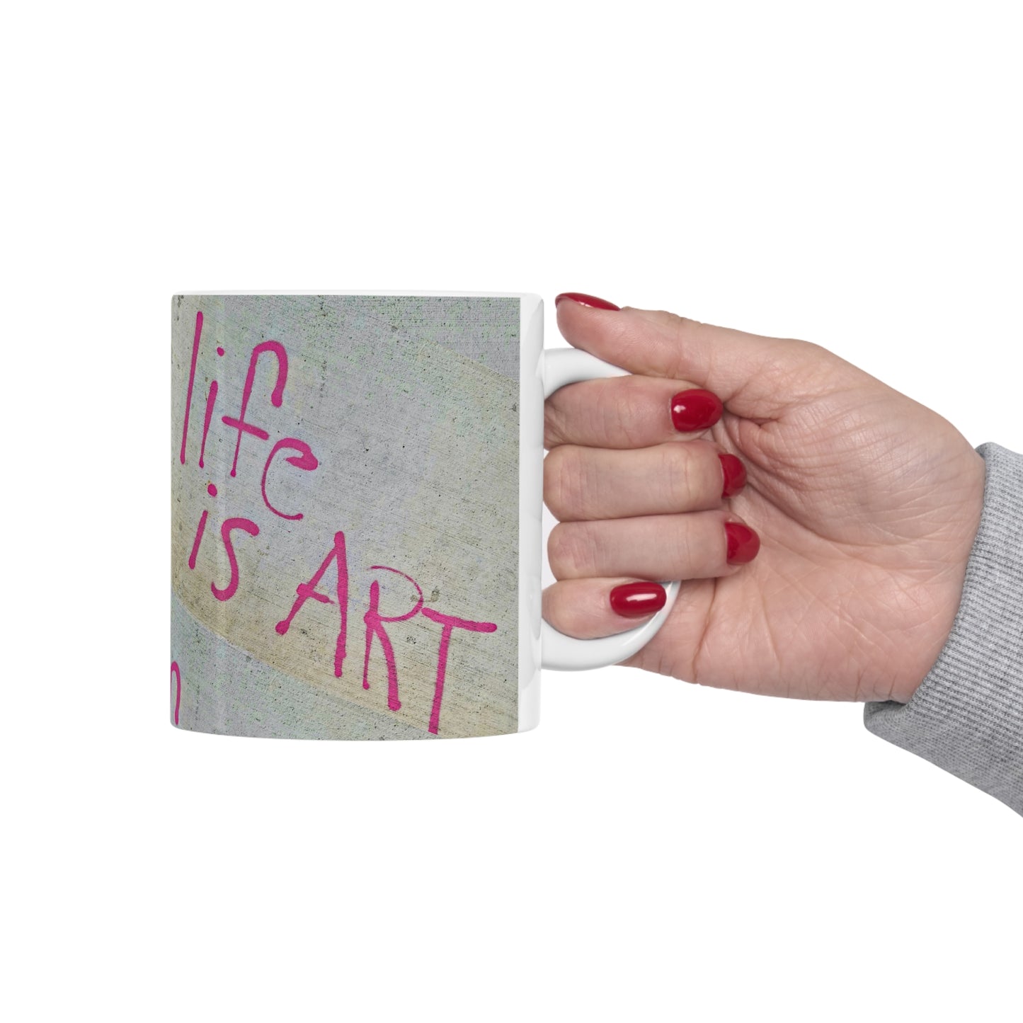 Life is Art Ceramic Mug - Inspirational Quote - Grey & Purple Design - BPA and Lead Free