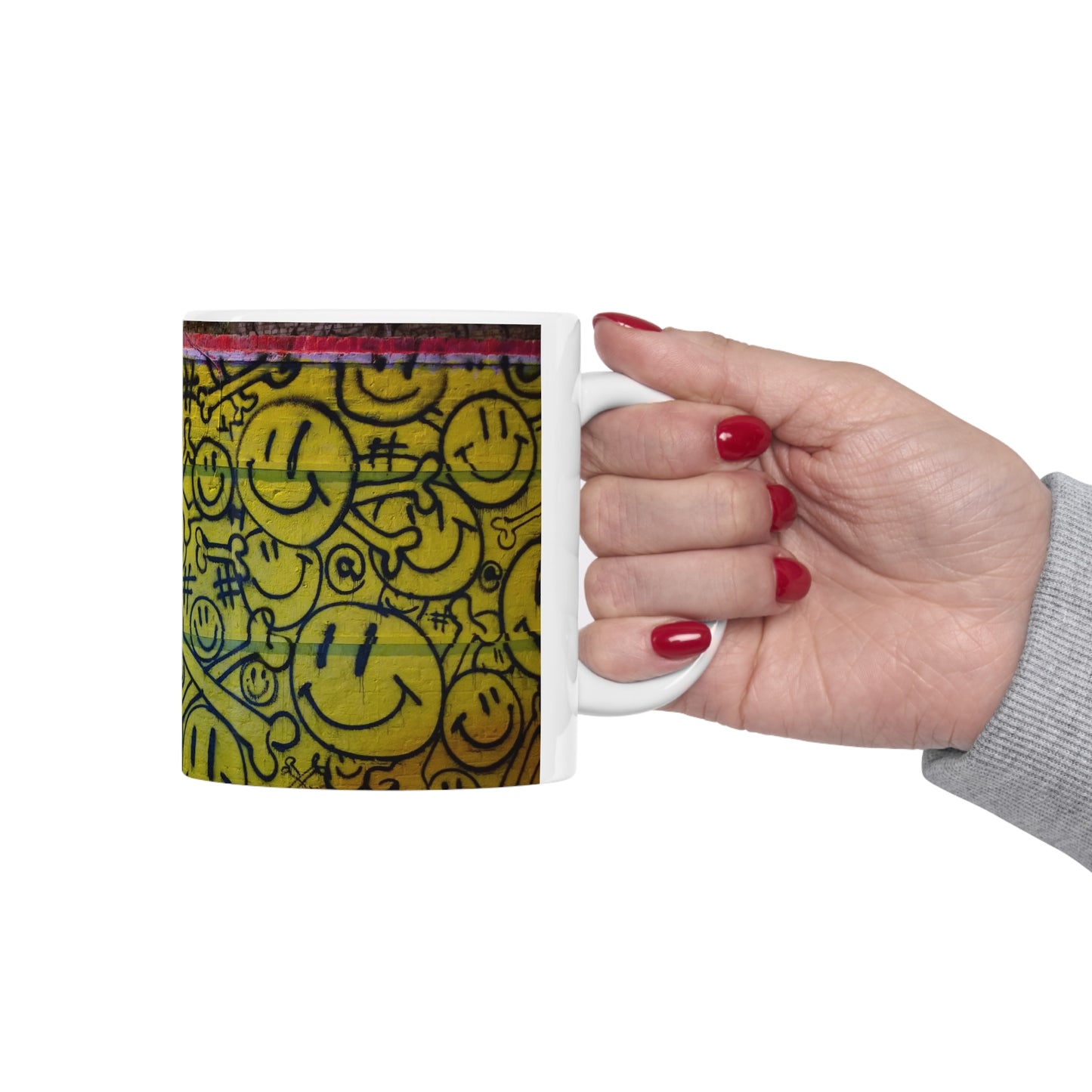 Happy Faces Graffiti Ceramic Mug - Street Art Inspired - BPA and Lead Free