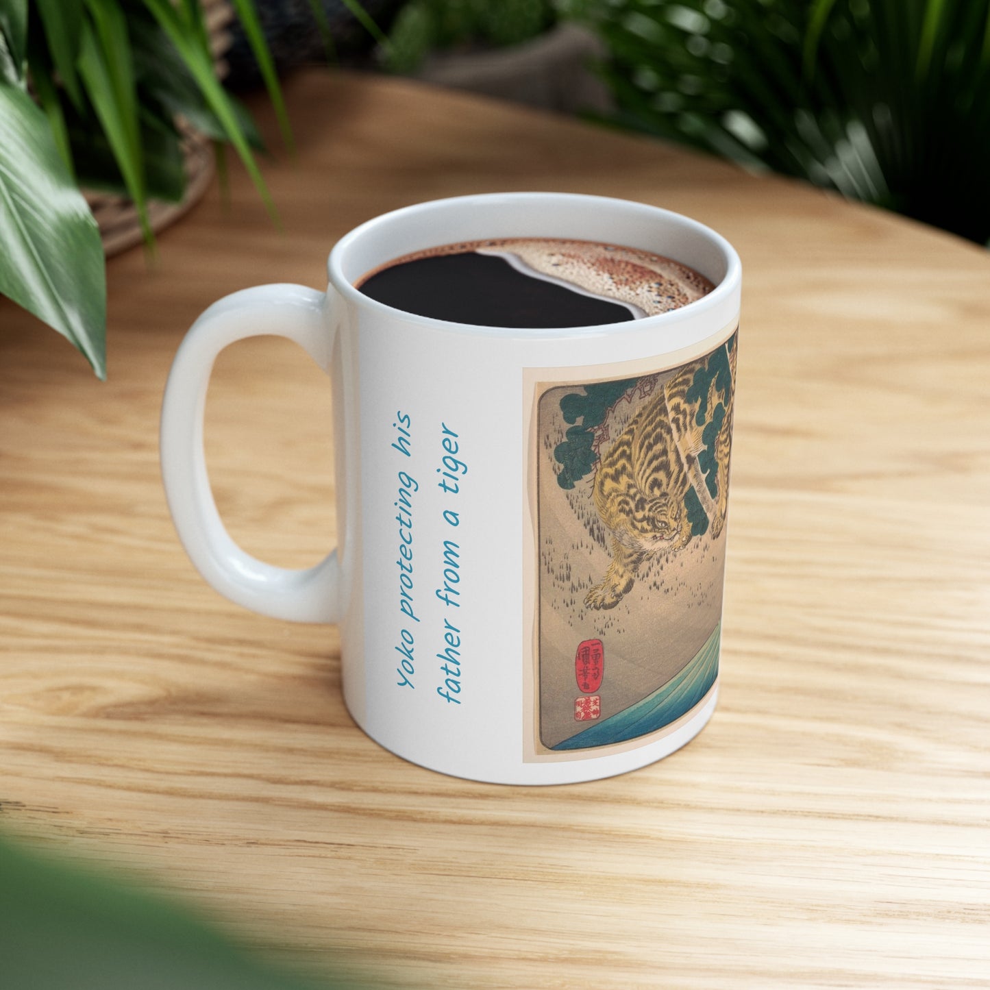 Utagawa Kuniyoshi's Yoko protecting his father from a tiger 11oz Mug